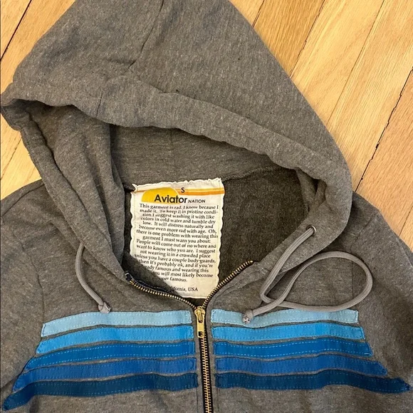 Aviator Nation Gray Track Joggers & Zip Hoodie with Blue Stripe Accents - Picture 7 of 8